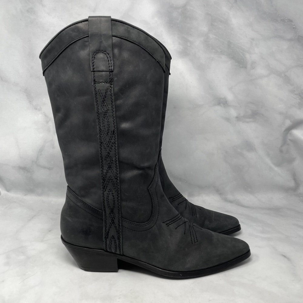 ALDO Leather Heeled Pointed Toe Tall Western Cowboy Boots Boho Cottagecore Black
